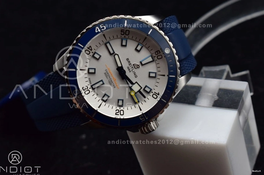 Best 1:1 Blue Rubber SS BLSF A2824 White Dial SuperOcean on Edition Automatic 42 Strap 0414